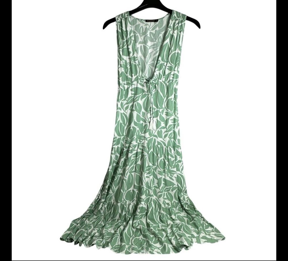 Spiaggia Dolce Floral Sundress Low Cut Floral Green Long Sun Dress X Small